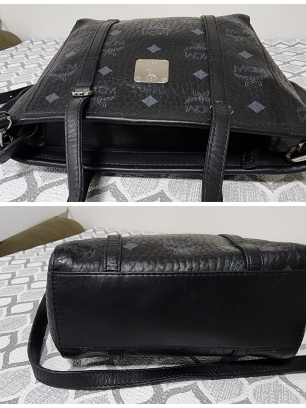 Authentic MCM Visetos Mini Toni Shopper Tote Bag Black/Grey - Picture 9 of 13